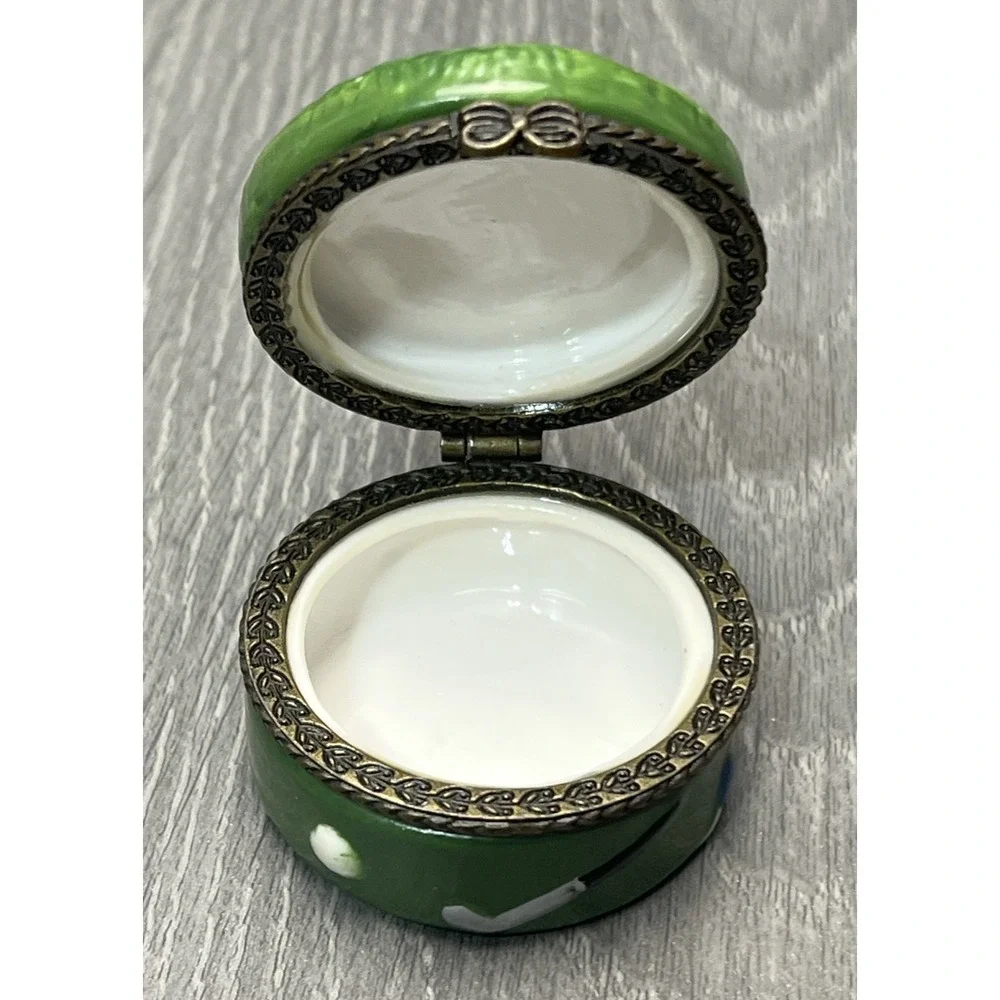 Vintage Golf Shoes on Green Collectible Trinket Box Hinged Ceramic Decorative